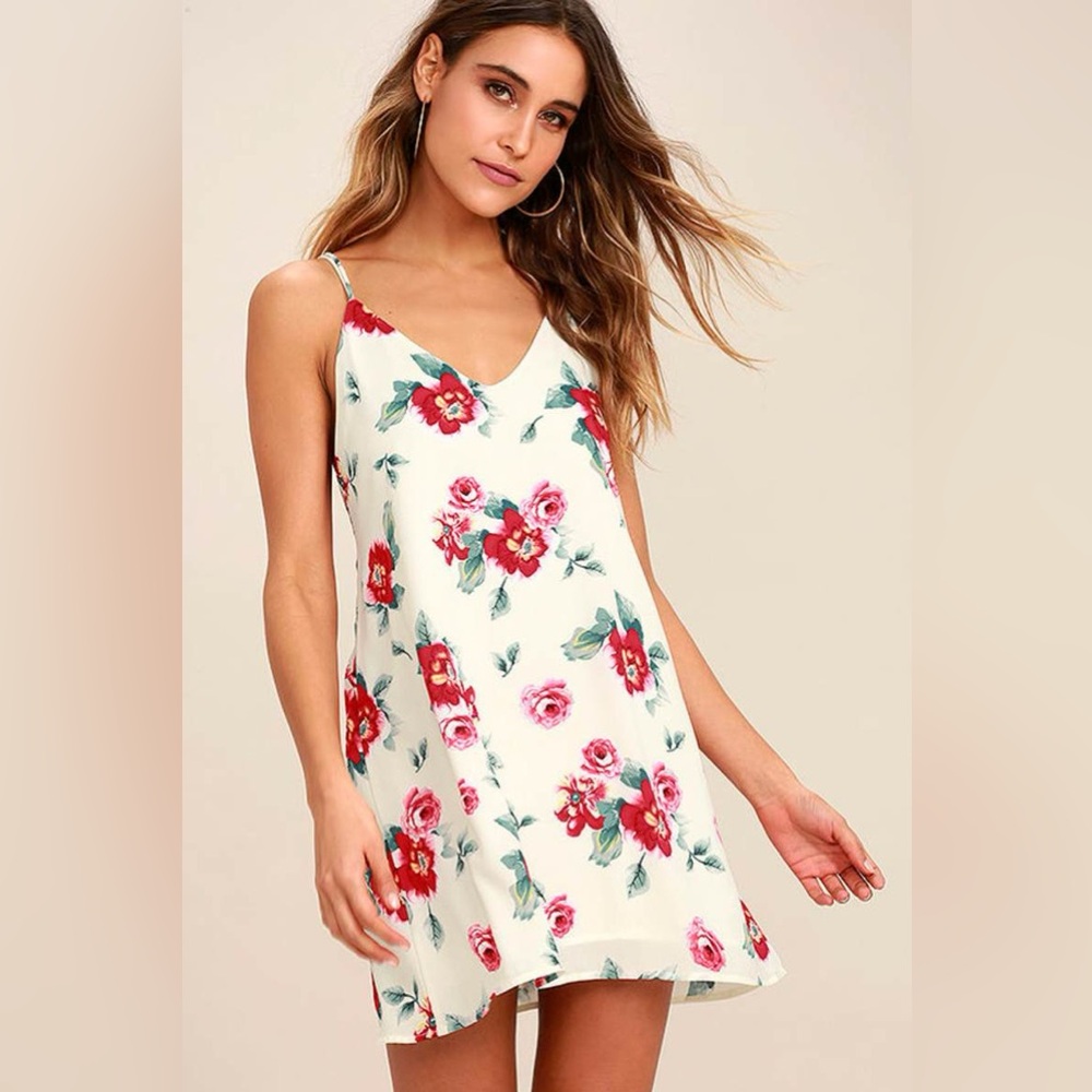 Lulus Soul’ Garden White Floral Print Shift Dress‎